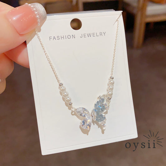 Azure Flutter — Blue Crystal & Pearl Necklace
