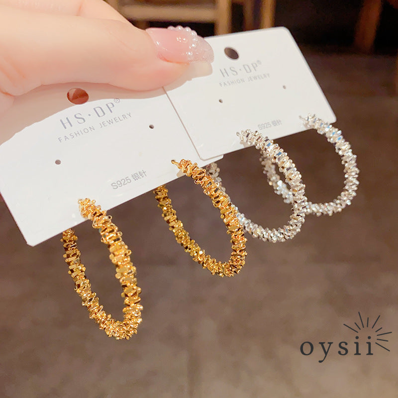 Shattered Moonlight — Textured Silver Hoop Earrings