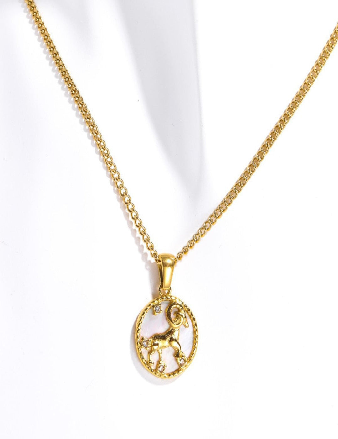 Aries zodiac constellation pendant in gold finish, minimalist astrology charm necklace for Aries sign.