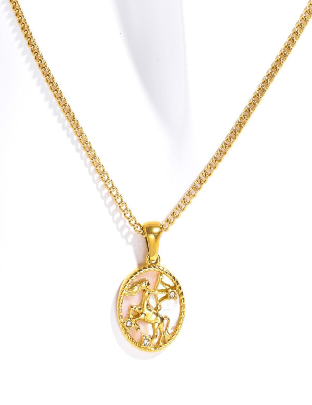 Sagittarius zodiac pendant showcasing constellation stars, astrology charm for adventurous Sagittarius spirits.