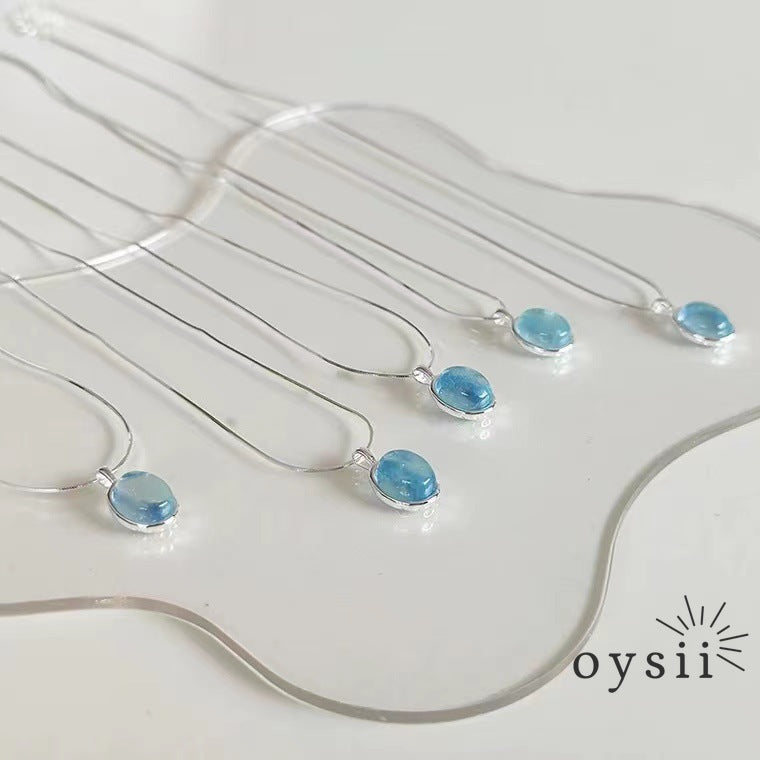 Ocean Muse – S925 Silver Aquamarine Oval Necklace