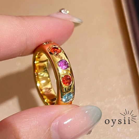 Prismatic Flair – Multi-Band Rainbow Diamond Ring