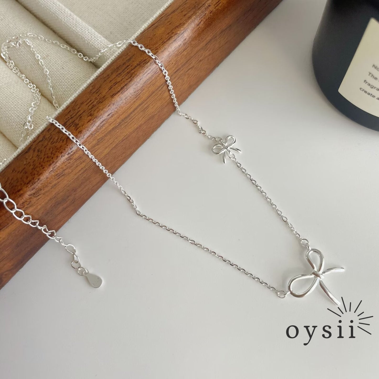 Twilight Grace – S925 Silver Twin Bow Necklace