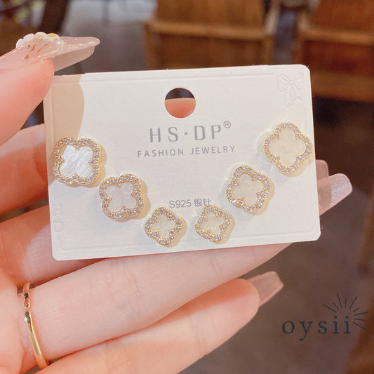 Clover Trio — Pavé Four-Leaf Stud Earrings Set