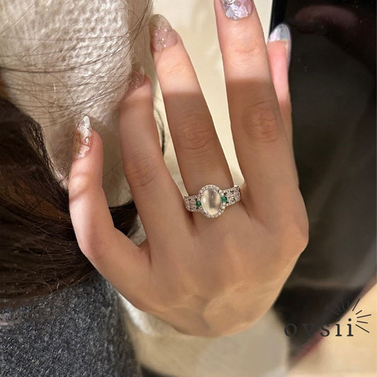 Jade Serenity – Oval Water Jade Diamond Ring