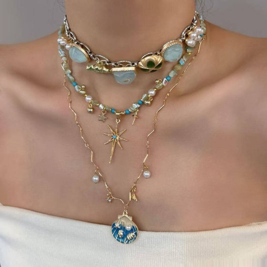 Blue Shell Beaded Necklace