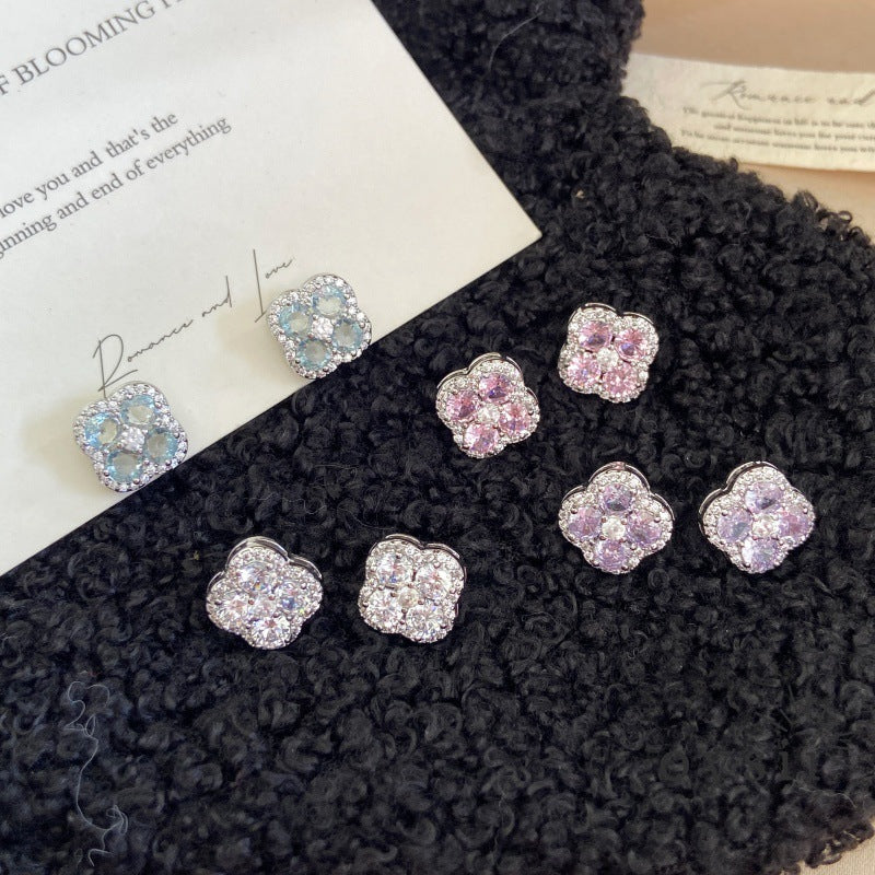 Mint Whimsy – Micro-Pavé Four-Leaf Flower Earrings