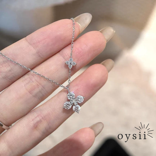 Twin Luck – S999 Silver Double Clover Necklace