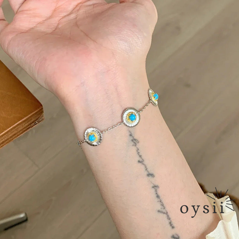 Emerald Daisy — Vintage Ethnic Brushed Turquoise Bracelet