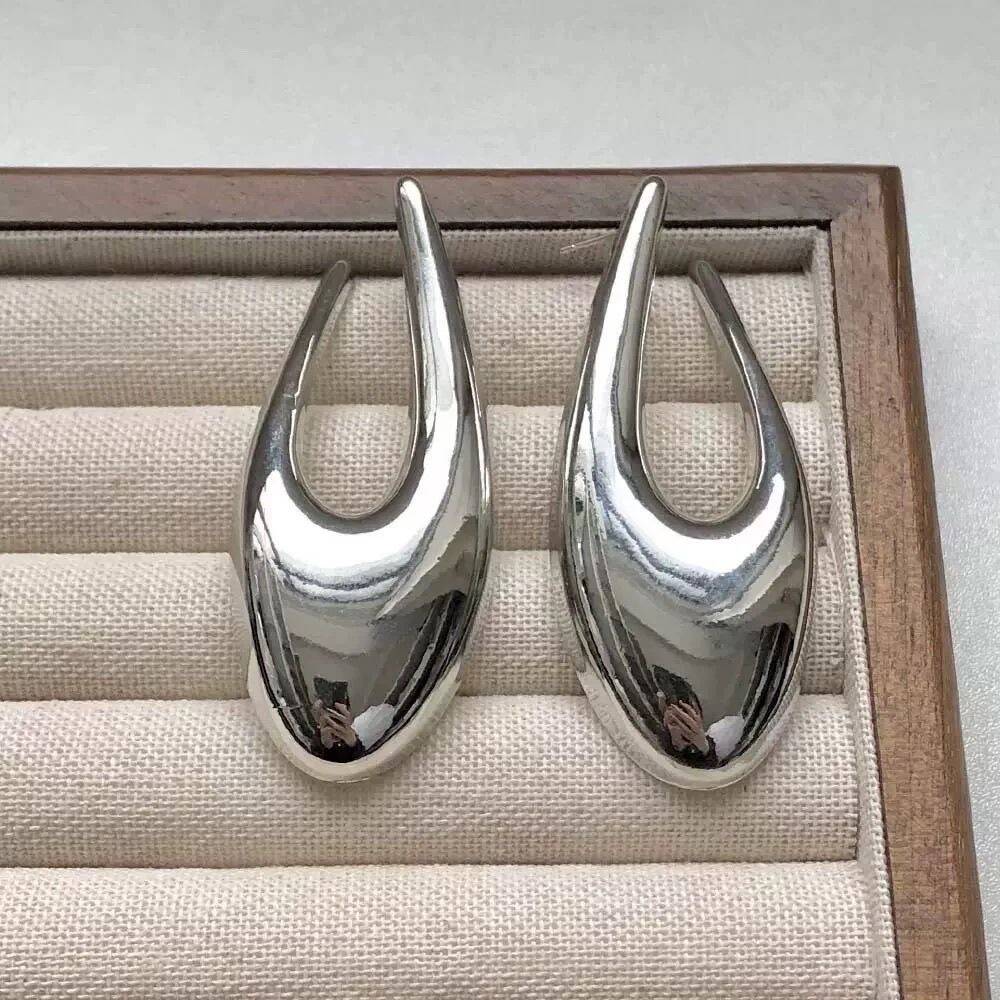 Silver U-Shaped Teardrop Stud Earrings