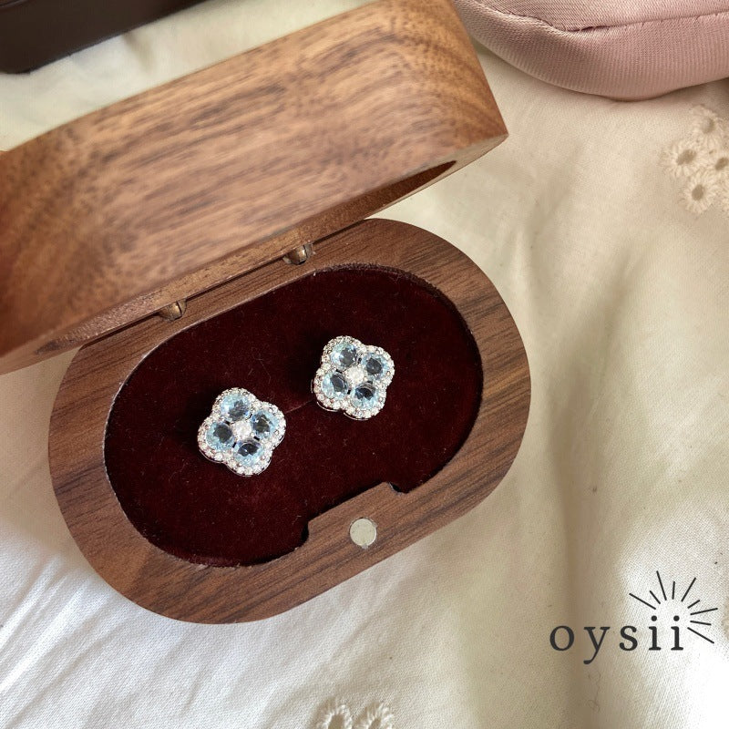 Mint Whimsy – Micro-Pavé Four-Leaf Flower Earrings