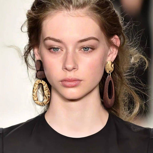 Wooden Teardrop Irregular Stud Earrings