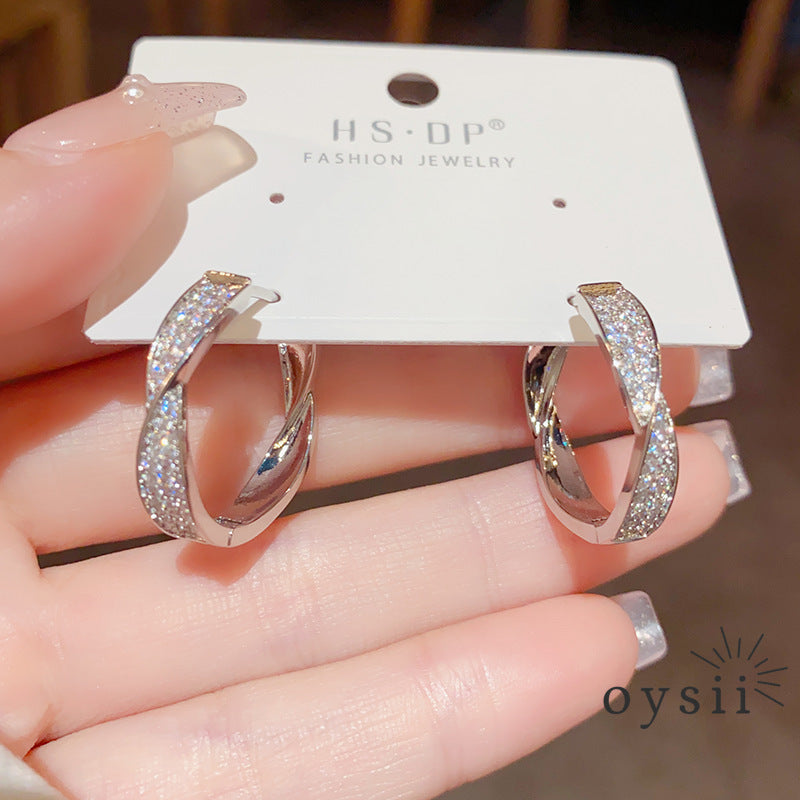 Twist Whisper — Micro Zircon Twisted Hoop Earrings