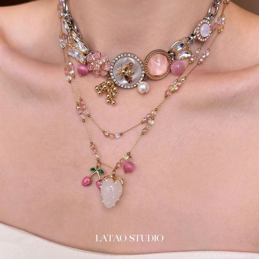 Pink Strawberry Layered Necklace