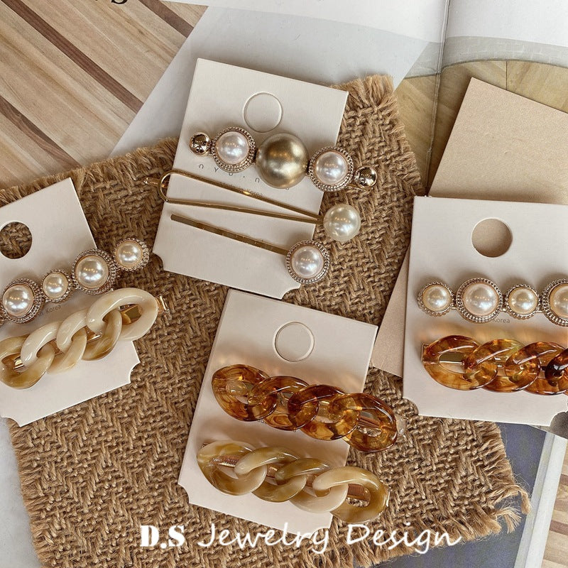 Amber Ivory Pearl Chain Hair Clip Set