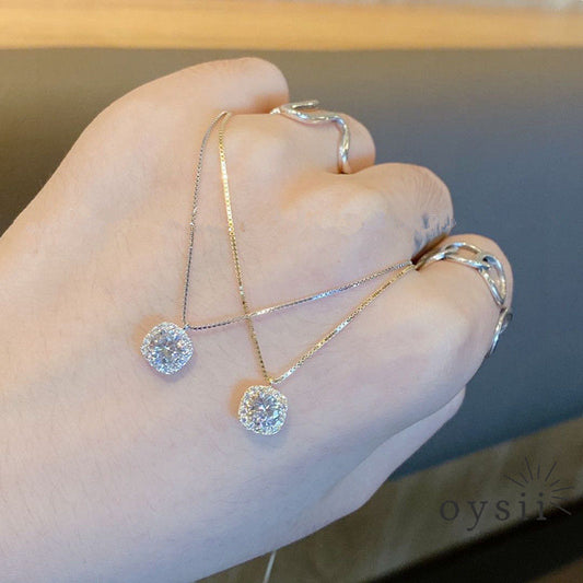 Crystal Cube – S925 Silver Square Zircon Necklace