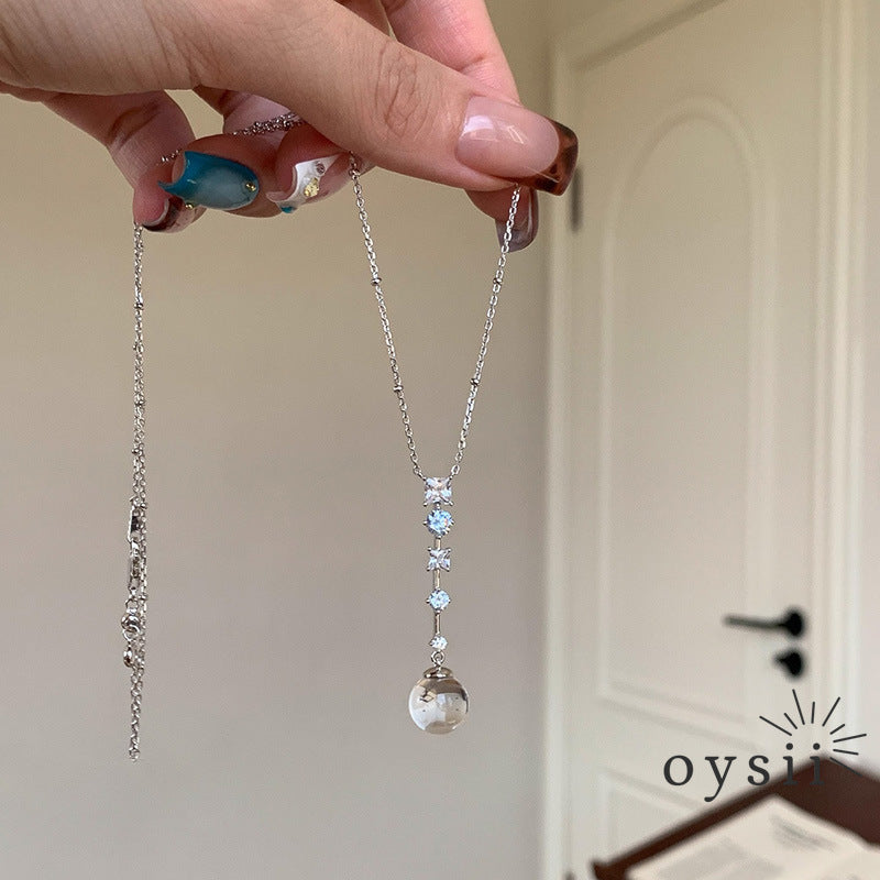 Frosted Cascade — White Square-Cut Tassel Y-Necklace