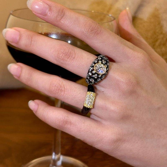Vintage Wide Black Zircon Ring
