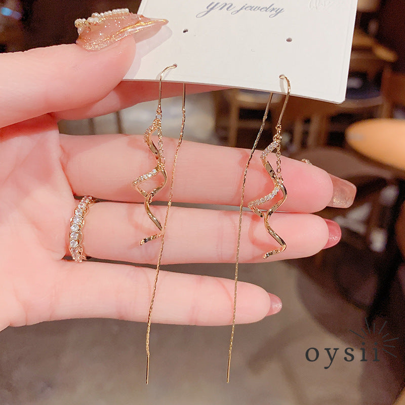 Spiral Lilt — Zircon Tassel Ear Thread Earrings