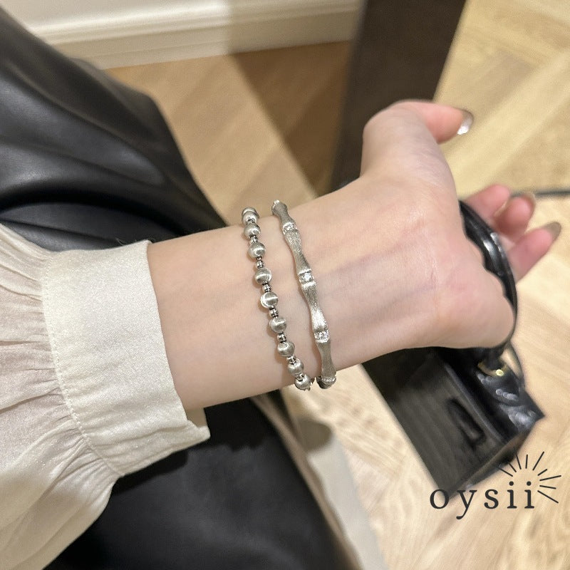 Bamboo Serenity — Brushed Two-Tone Gold & Silver Bangle