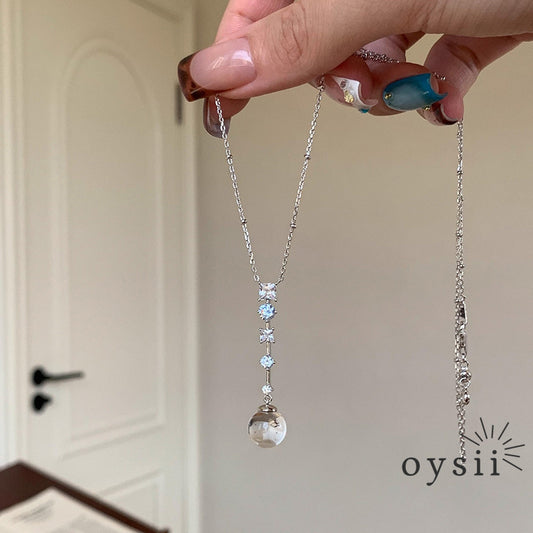 Frosted Cascade — White Square-Cut Tassel Y-Necklace