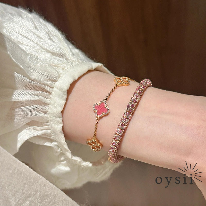 Rose Blush Vintage Clover Jewelry Set – Necklace, Bracelet & Earrings