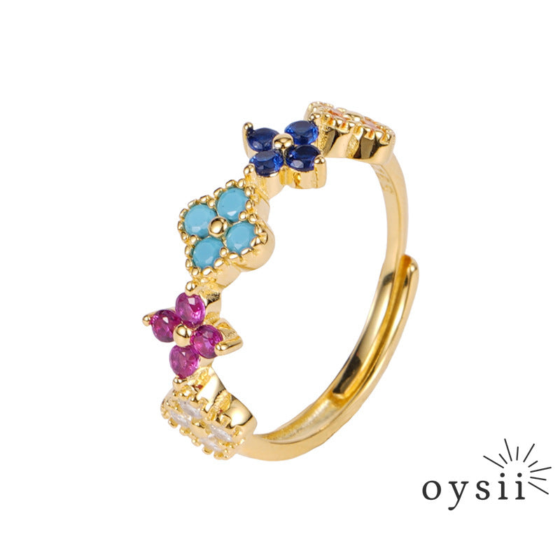 Dopamine Bloom — S925 Silver Colorful Clover Jewelry Set