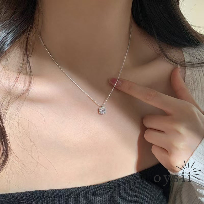Crystal Cube – S925 Silver Square Zircon Necklace