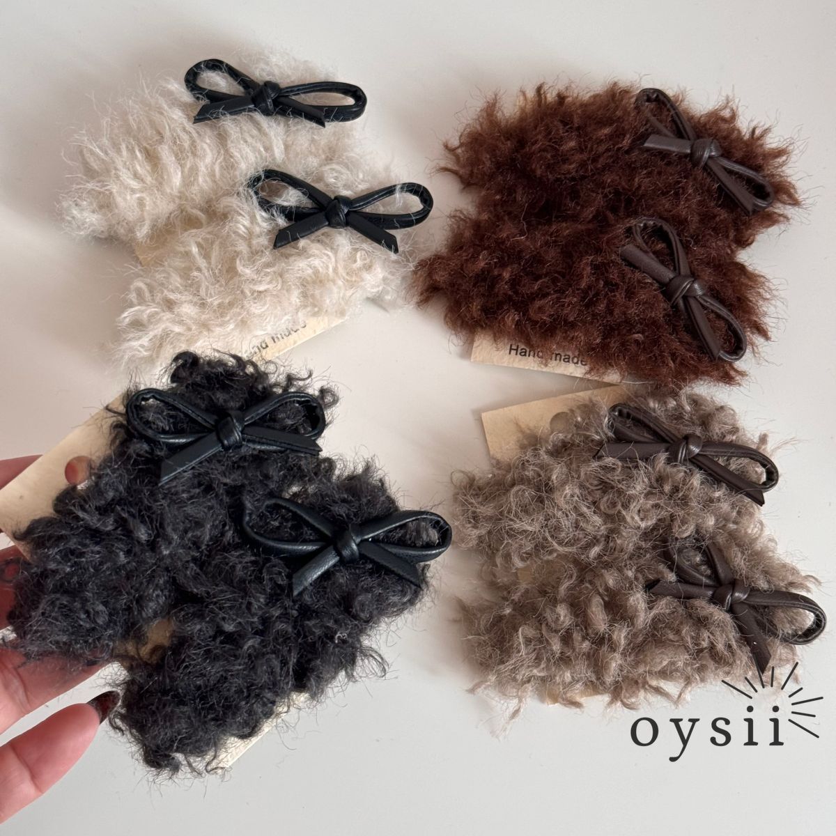 Fuzzy Bow PU Leather Hair Clip