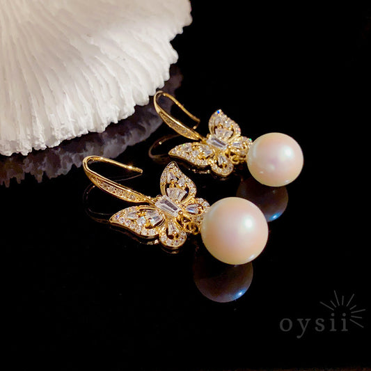 Butterfly Whisper — Mother-of-Pearl & Zircon Earrings