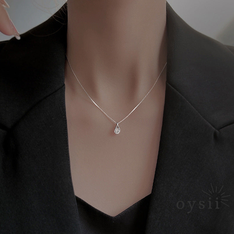 Dewdrop Grace — S925 Silver Teardrop Zircon Necklace