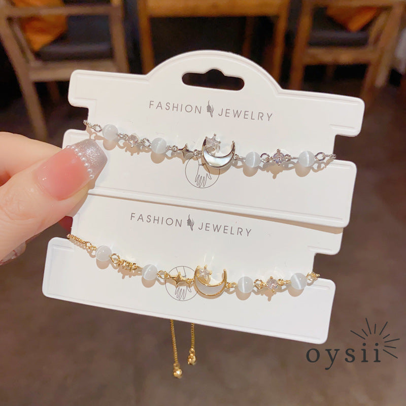 Lunar Serenade — Shell & Cat’s Eye Adjustable Bracelet