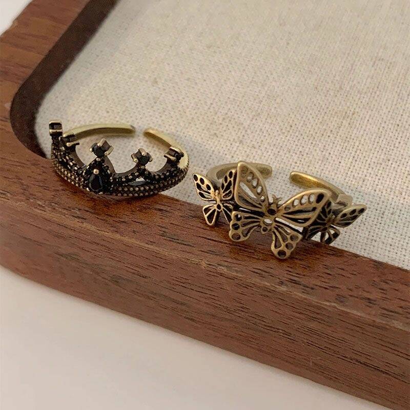 Crown & Butterfly Ring Set