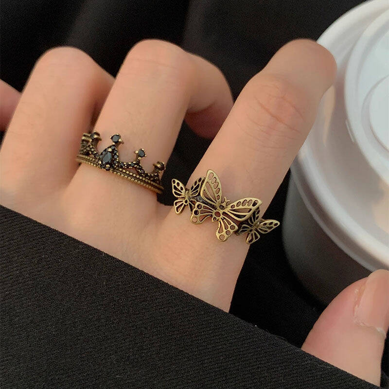 Crown & Butterfly Ring Set