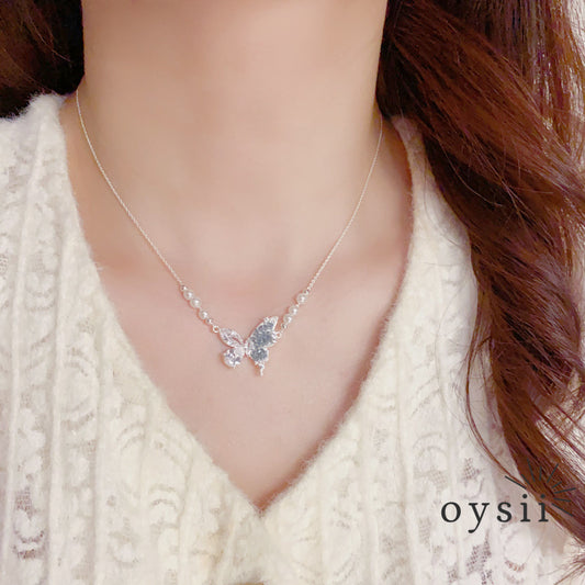 Azure Flutter — Blue Crystal & Pearl Necklace