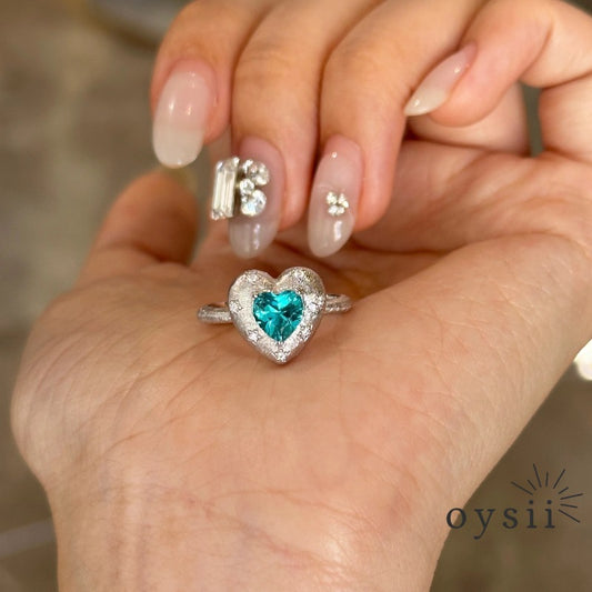 Paraiba Heart — Light-Luxury Vintage Heart Ring, Necklace & Earrings Set