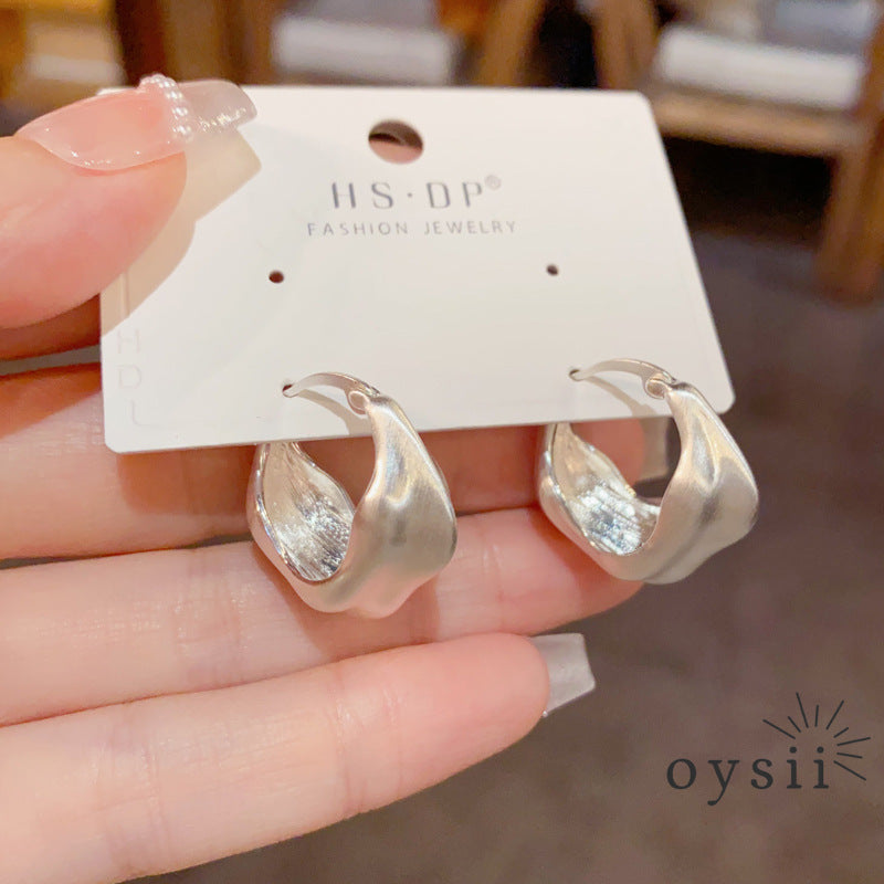 Urban Echo — Brushed Metal Folded Hoop Earrings