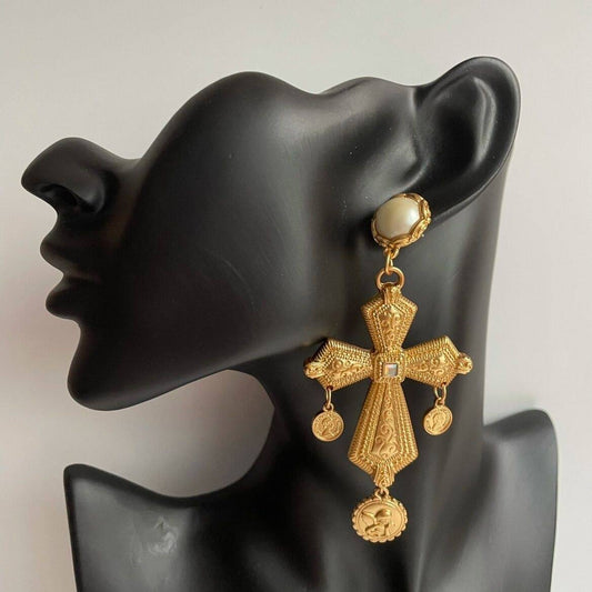 Pearl Cross Earrings