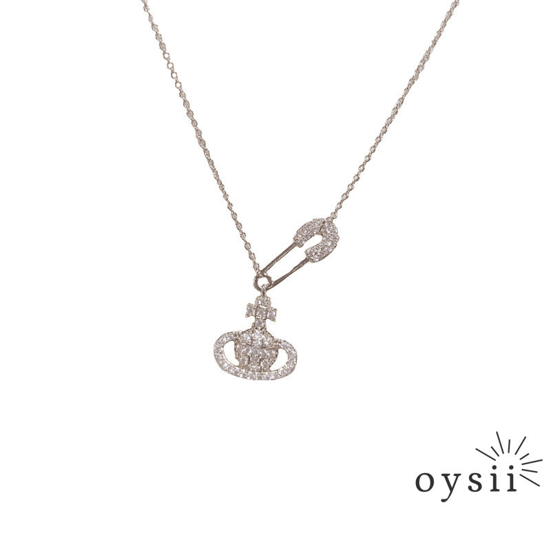 Cosmic Pin — Full Diamond Saturn Necklace