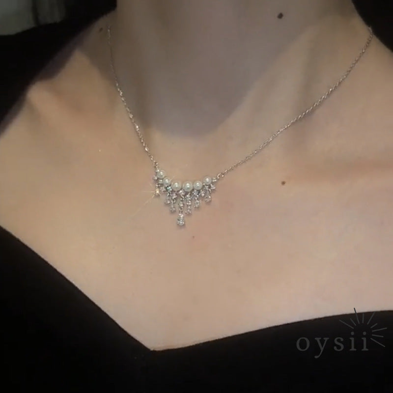 Pearl Cascade – Luxurious Tassel Zircon Necklace