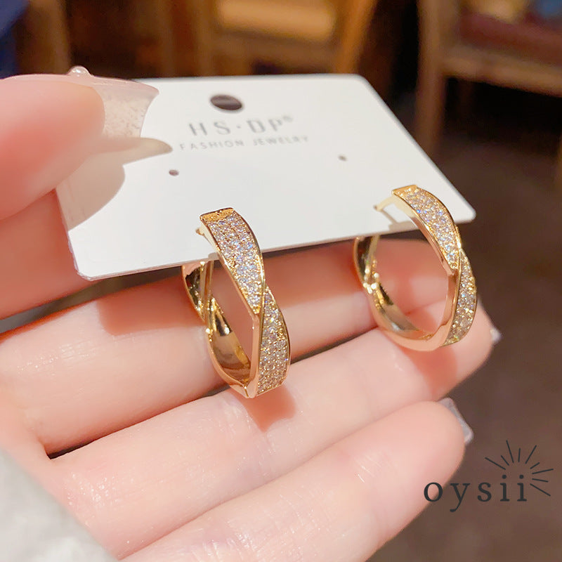 Twist Whisper — Micro Zircon Twisted Hoop Earrings