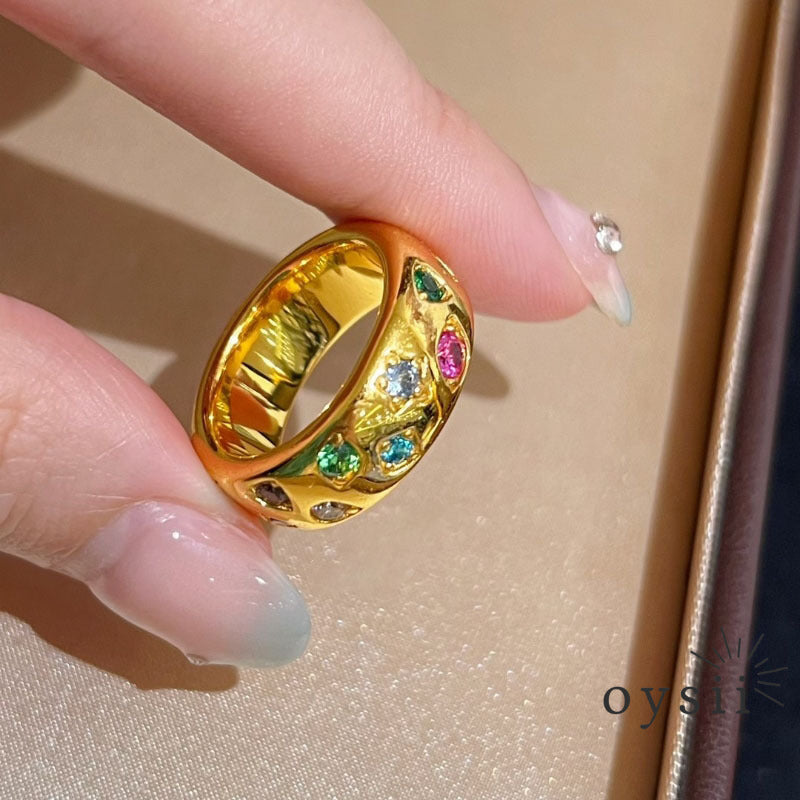 Prismatic Flair – Multi-Band Rainbow Diamond Ring