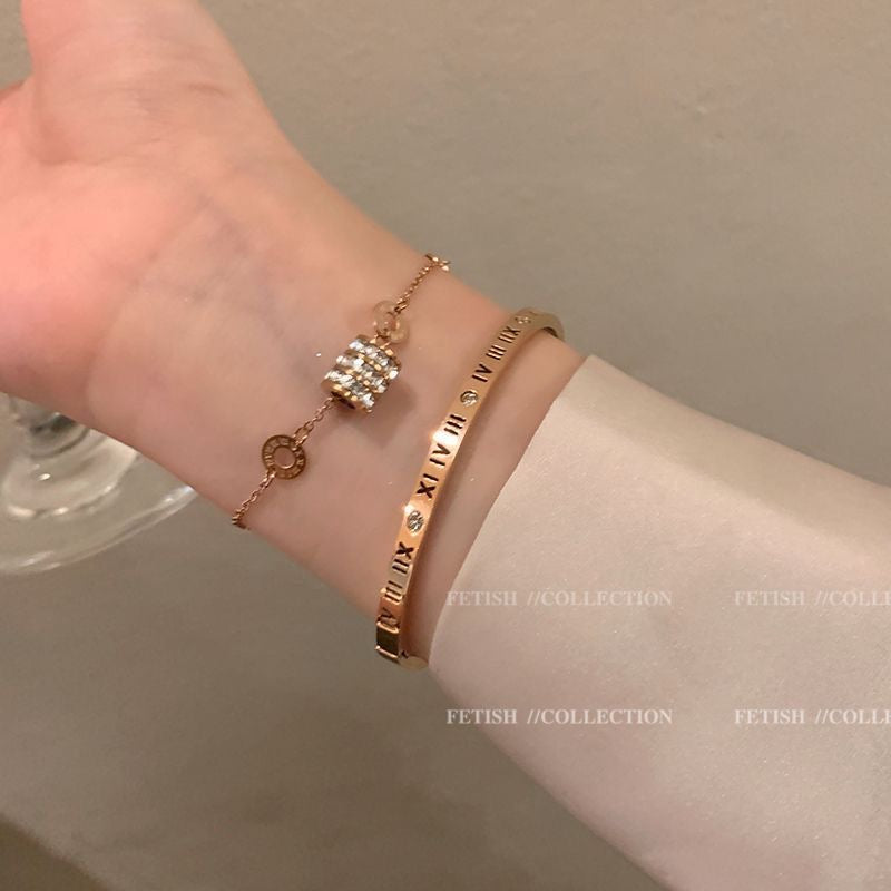 Rose Gold Roman Numeral Bangle