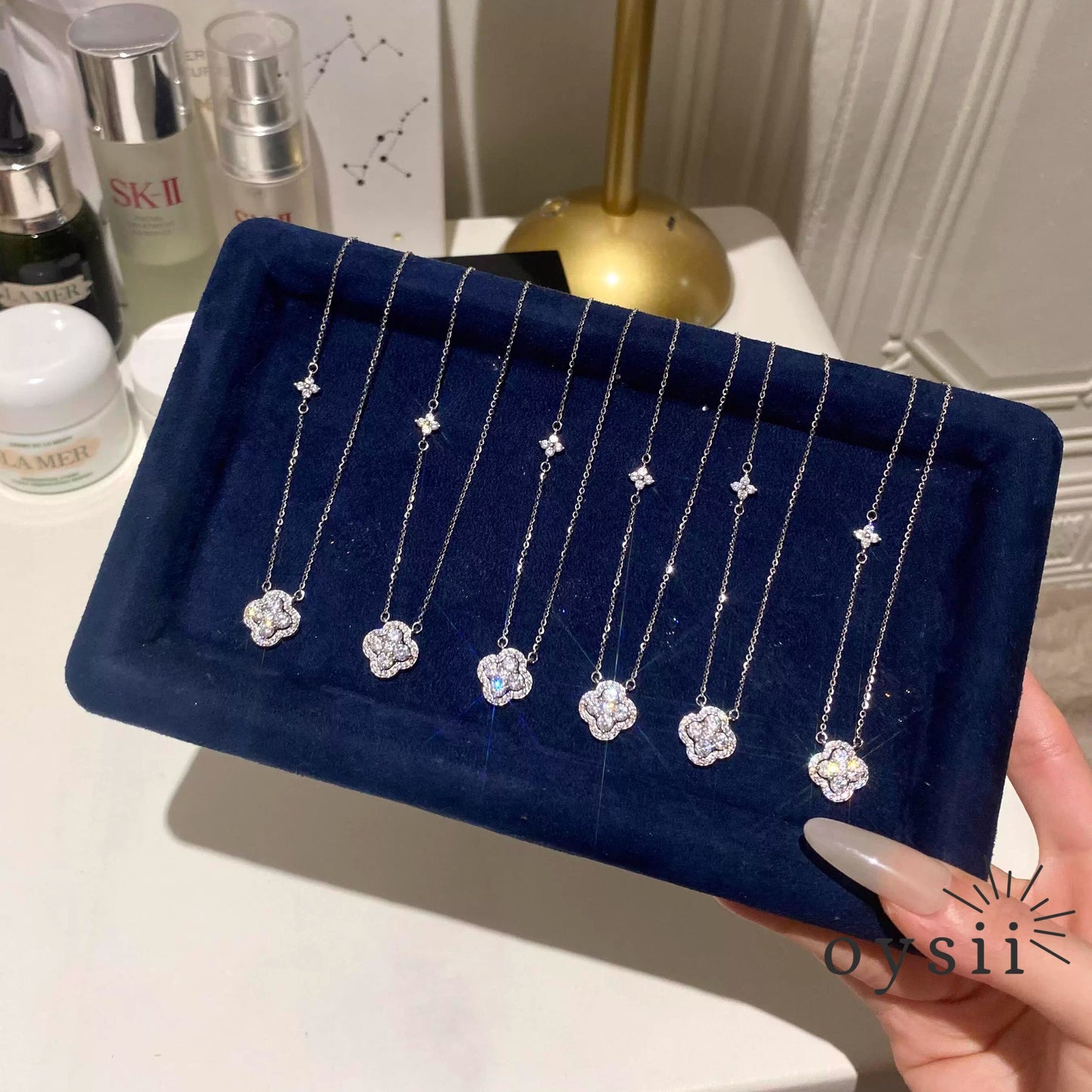 Lucky Spark – S999 Silver Clover Zircon Necklace