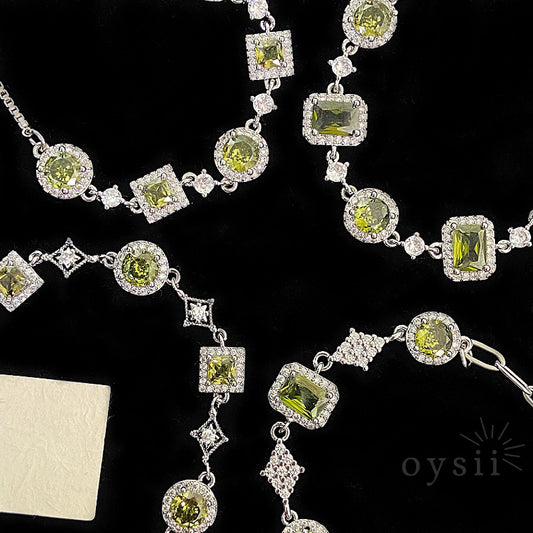 Emerald Gleam – Micro-Pavé Square & Round Zircon Bracelet