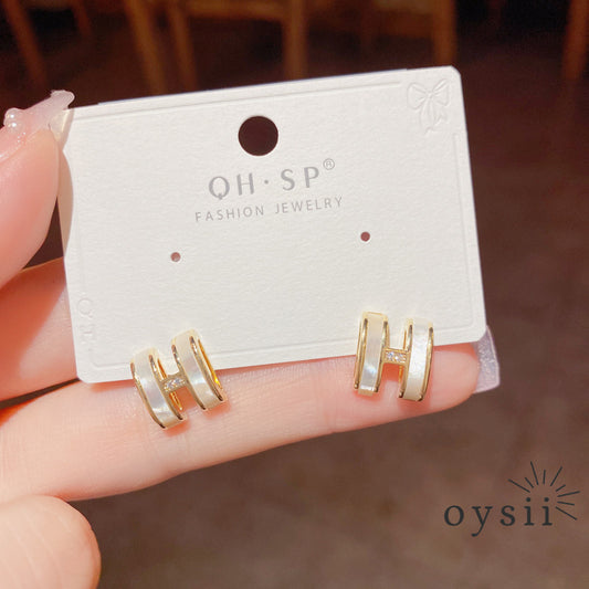 Hermes Whisper — Mother-of-Pearl Initial Stud Earrings