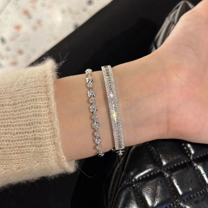 Radiant Luxe — Silver Full-Crystal Square-Cut Bracelet