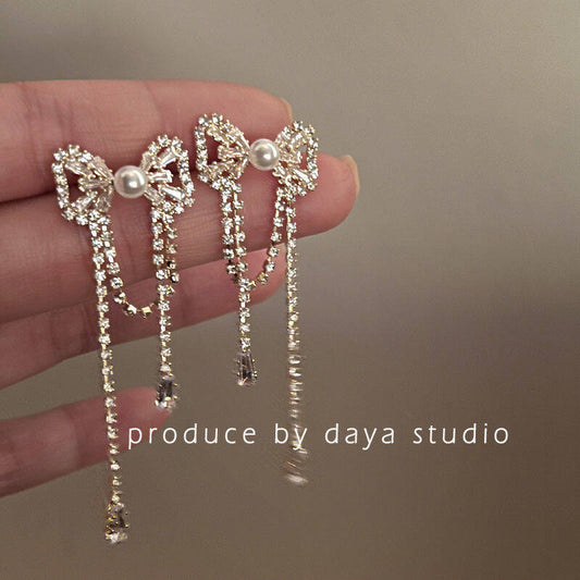 Zircon Bow Stud Earrings