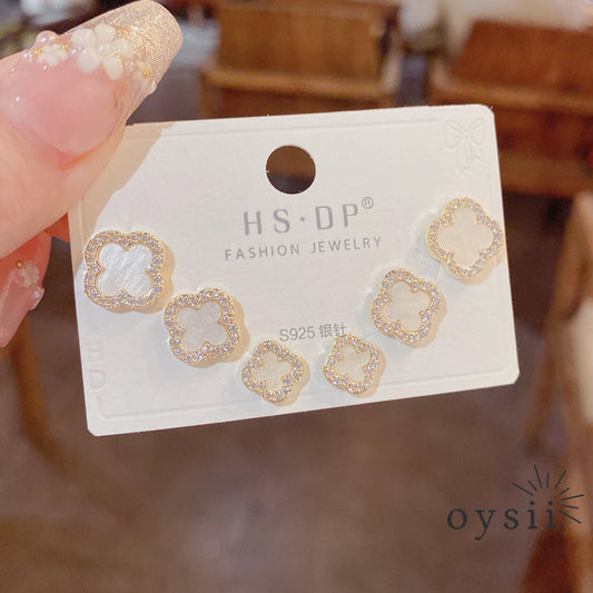 Clover Trio — Pavé Four-Leaf Stud Earrings Set