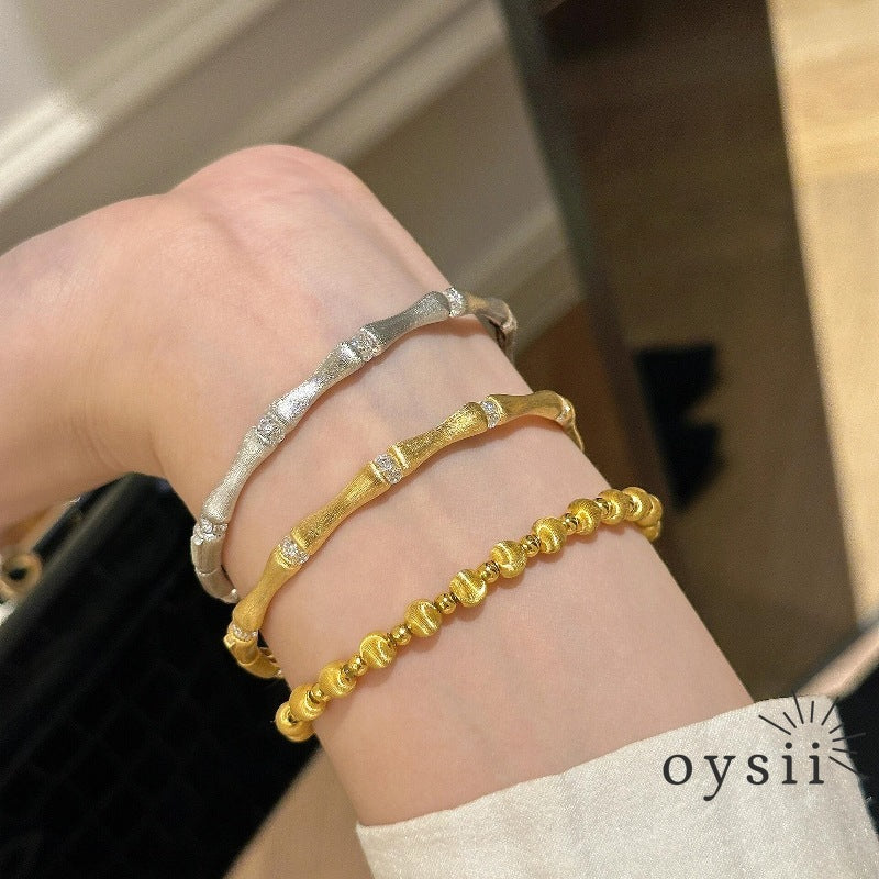 Bamboo Serenity — Brushed Two-Tone Gold & Silver Bangle